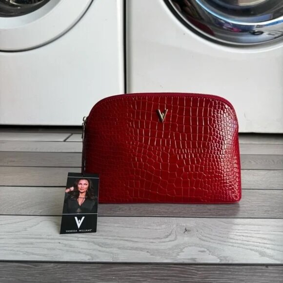 Vanessa Williams Handbags - New Vanessa Williams Red Crocodile-Embossed Cosmetic Case / Clutch NWT